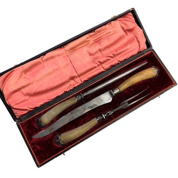 Antique T. Turner & Co UK Carving Set in Original Case GUC Very Sharp! See Pics - Picture 1 of 10